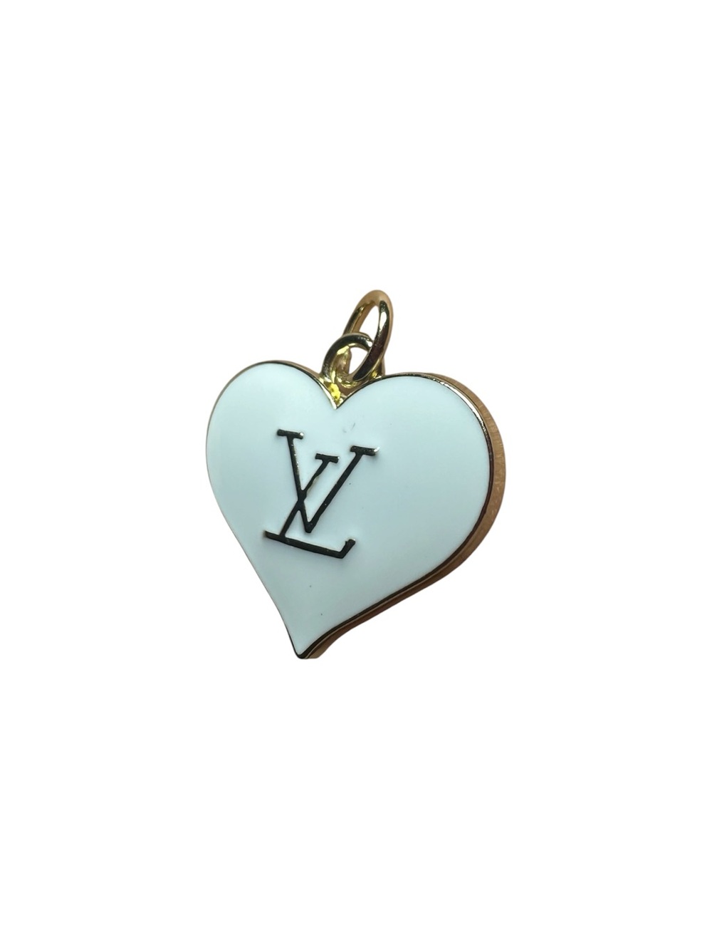 Louis Vuitton Gold and White Enamel Heart Logo Zipper Pull Charm - Picture 3 of 9
